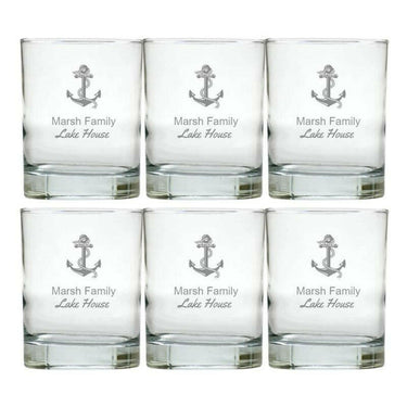 Personalized Nautical Glasses, Double Old Fashioned, Set of 6 Drinkware Sets Nautical Living